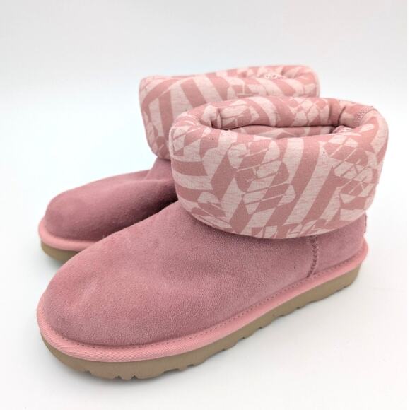 UGG Classic Mini Jersey Winter Boots Suede Women's Pink Stripe Size US5 EU36 - Picture 1 of 13
